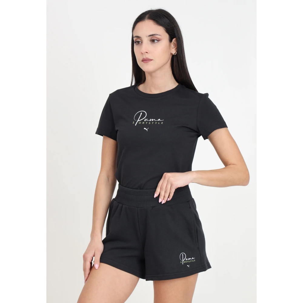 Puma Zwarte Logo Print Shorts Black Dames