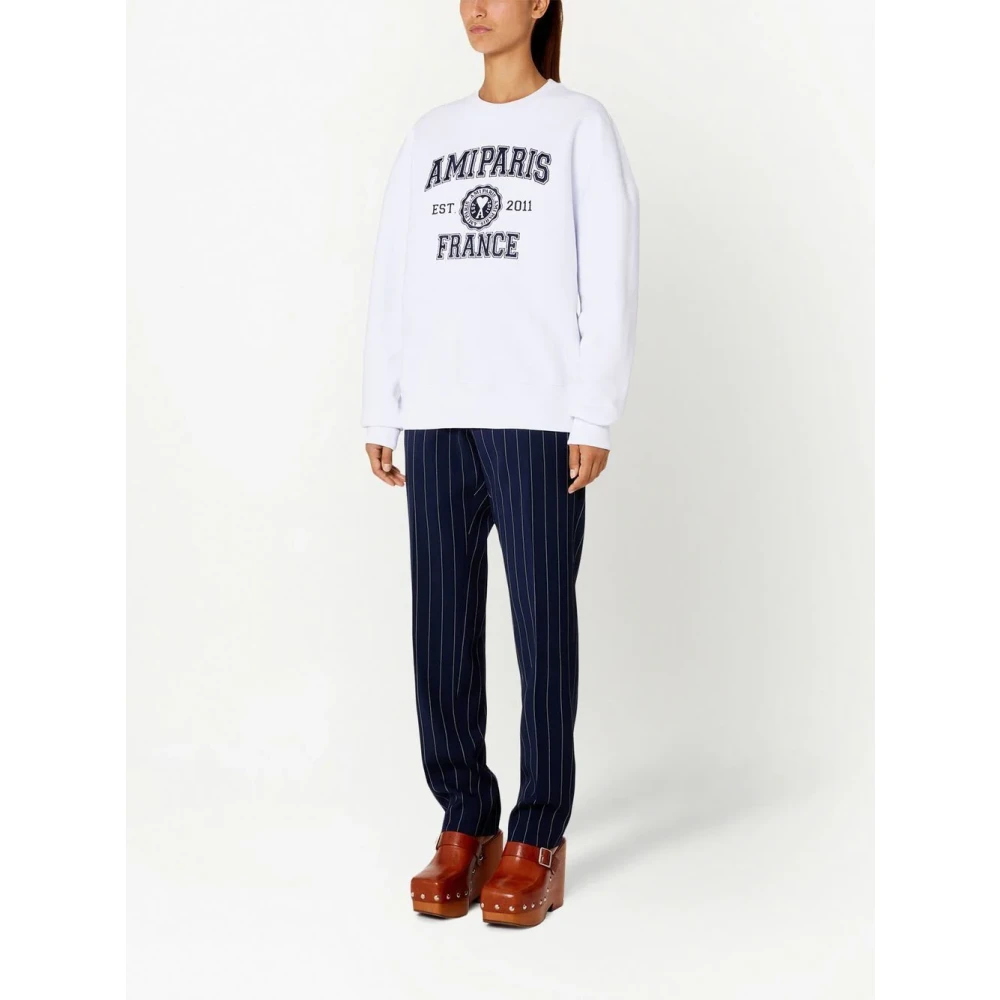 Ami Paris Witte katoenen crewneck sweater White Heren
