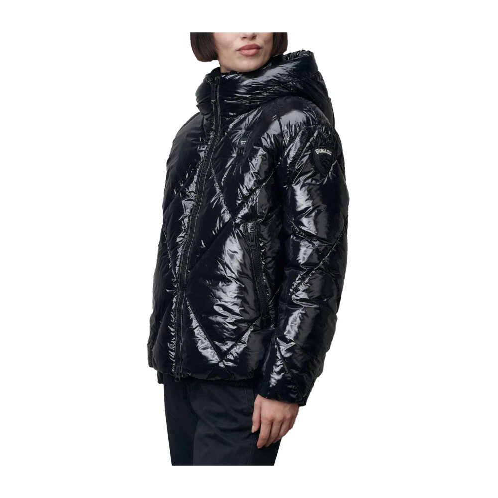 Blauer Nylon Gewatteerde Gevoerde Winterjas Black Dames