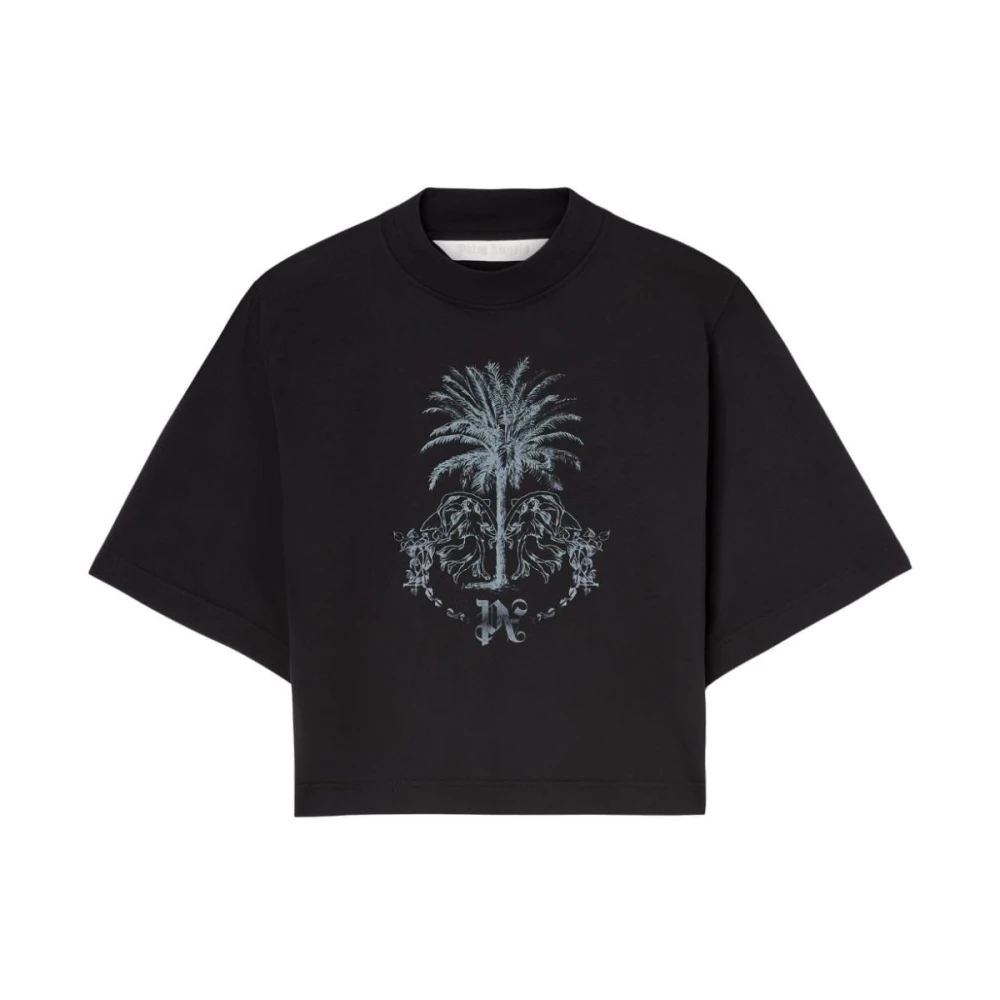 Palm Angels Zwarte Katoenen T-shirt met Contrasterende Print Black Dames