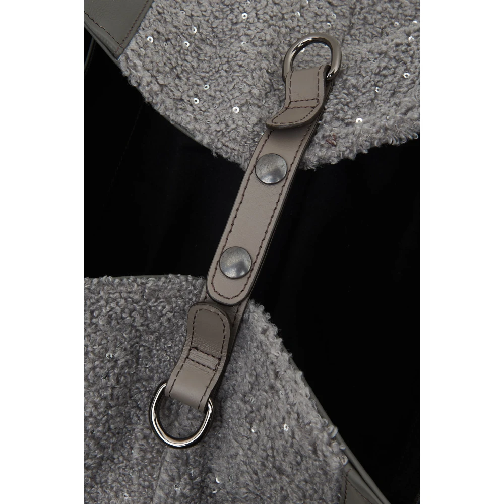 PESERICO Eco-leer tote tas met pailletten en Punto Luce rand Gray Dames