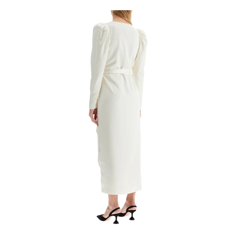 Rotate Birger Christensen Satijnen Midi Wikkeljurk met Pofmouwen White Dames