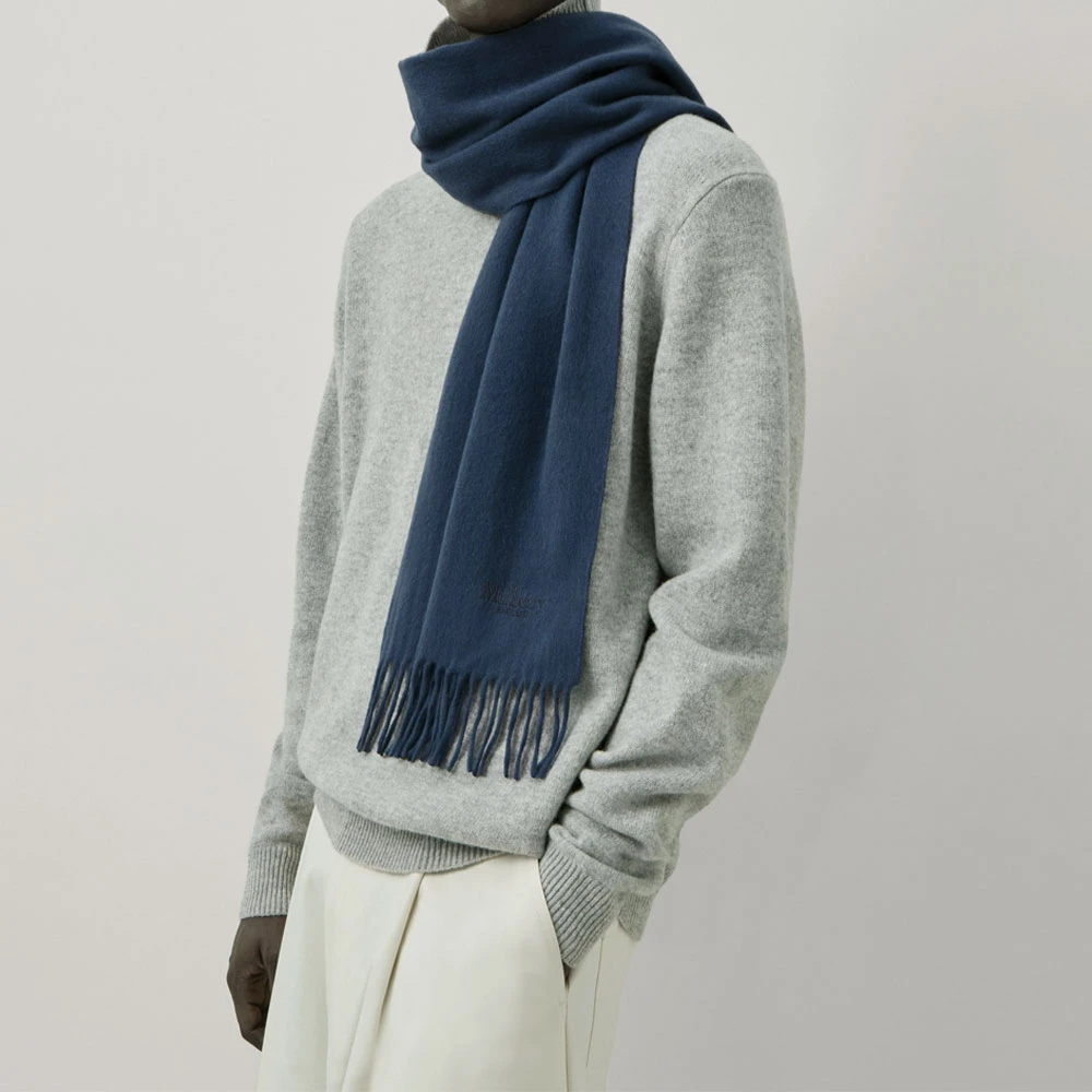 Mulberry Solid Merino Wool Scarf Stormy Blue Heren