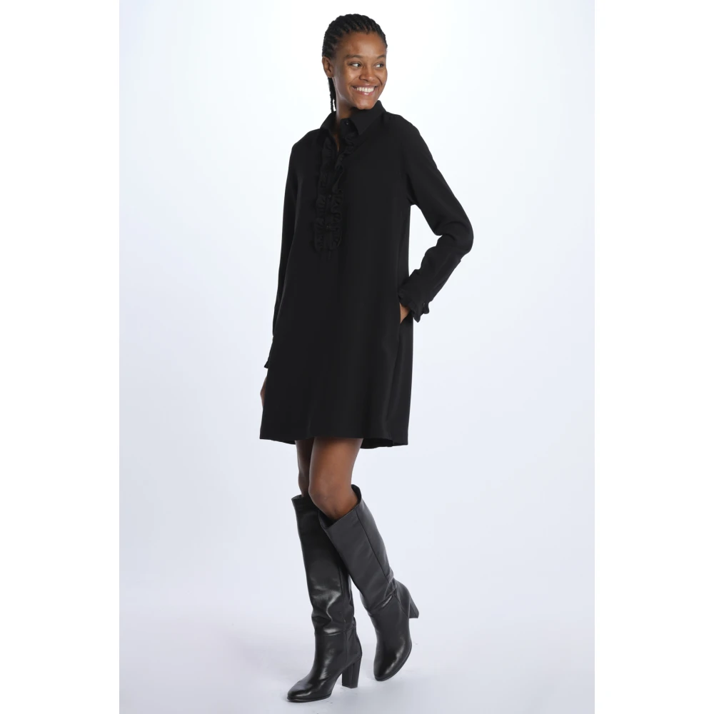 Aspesi Zwarte Cady Mini Jurk met Ruches Black Dames