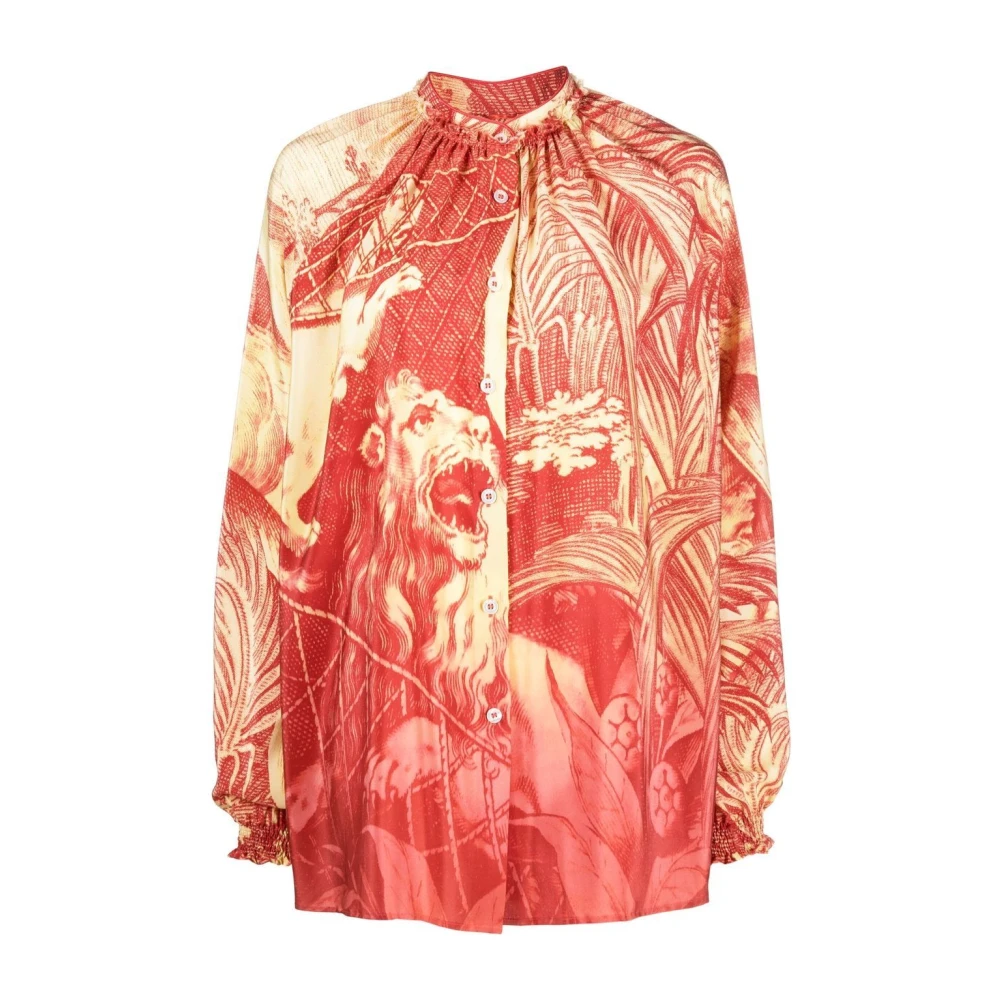 F.r.s For Restless Sleepers Zijden blouse met grafische print Red Dames