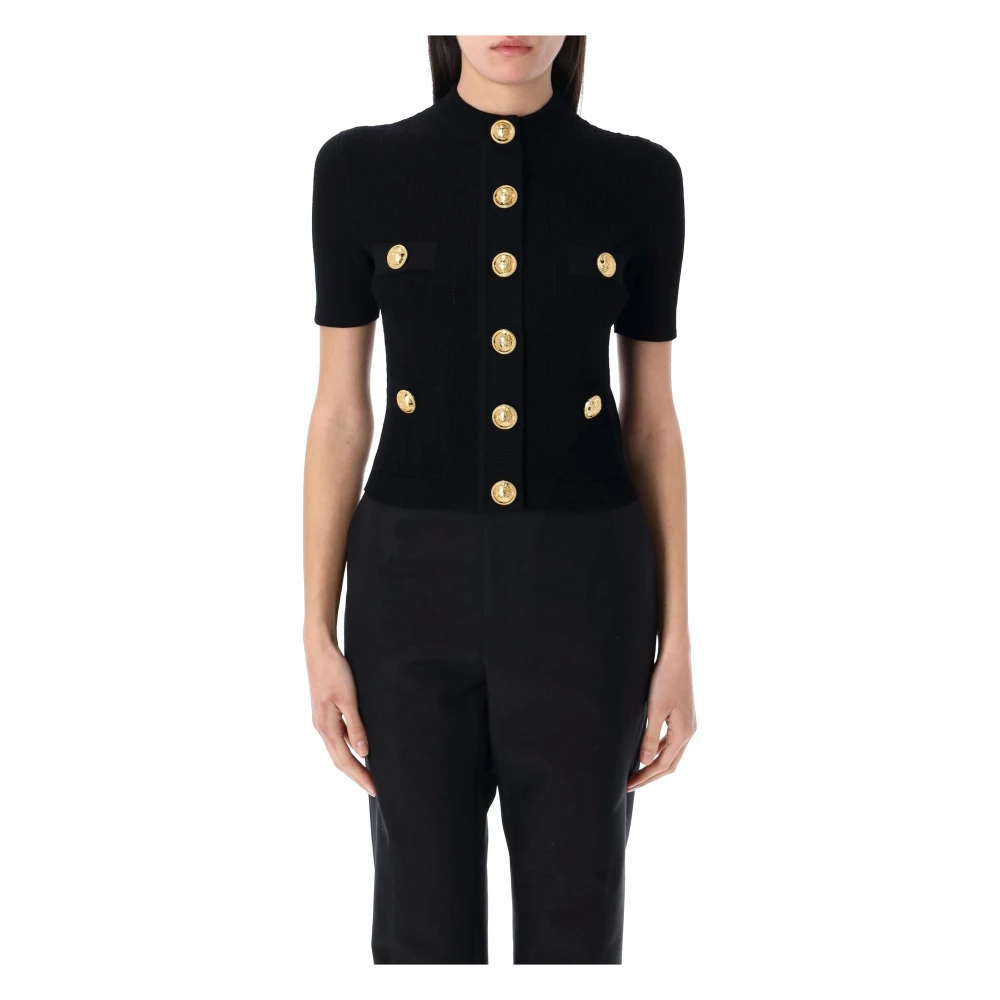 Balmain Gebreid Vest met Gouden Metalen Knopen Black Dames