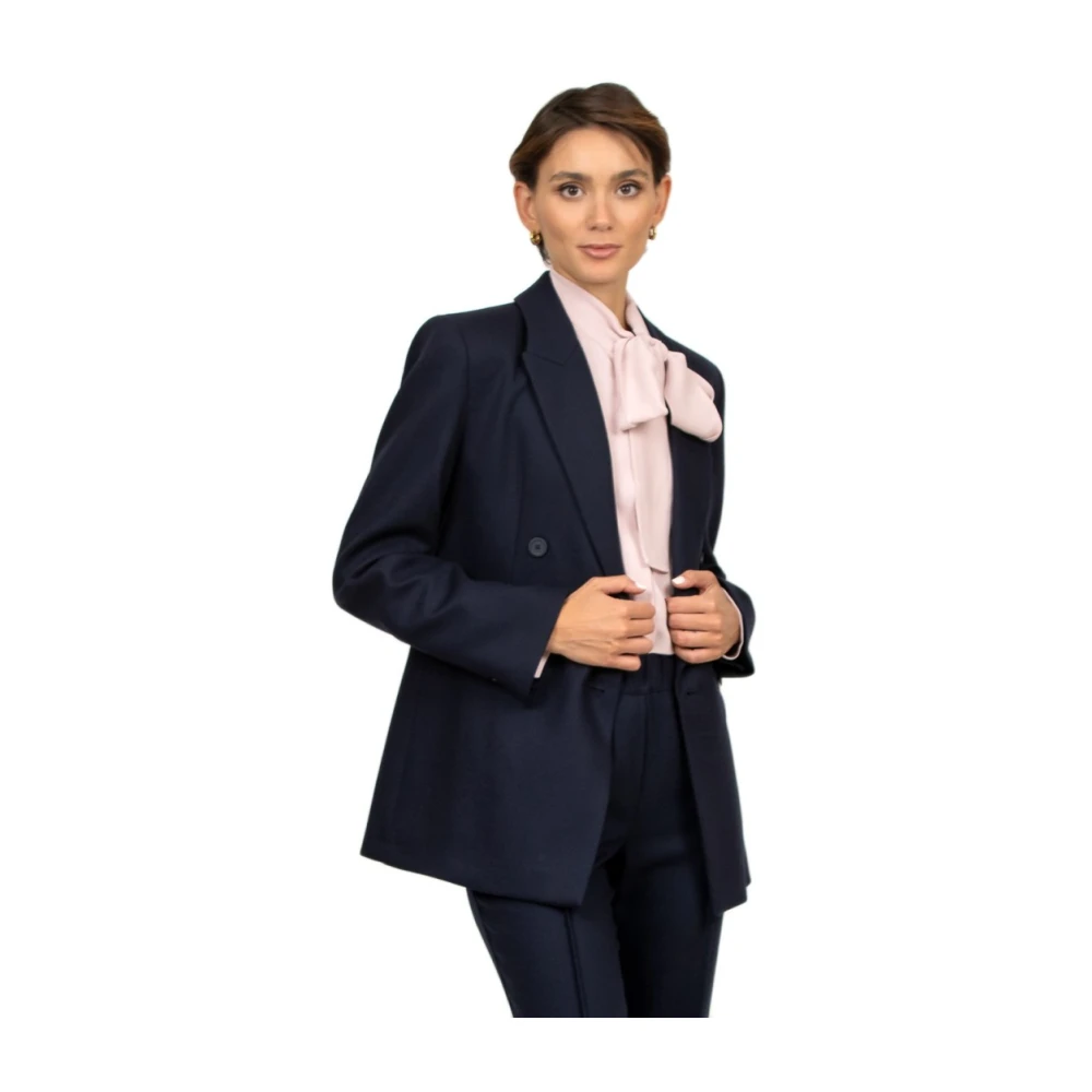 Semicouture Blauw Dubbelborstig Flanellen Jas Blue Dames