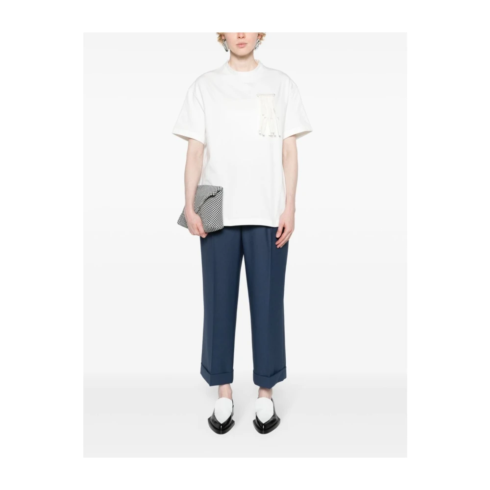 Jil Sander Witte Katoenen Jersey T-shirt met Franje Broche White Dames