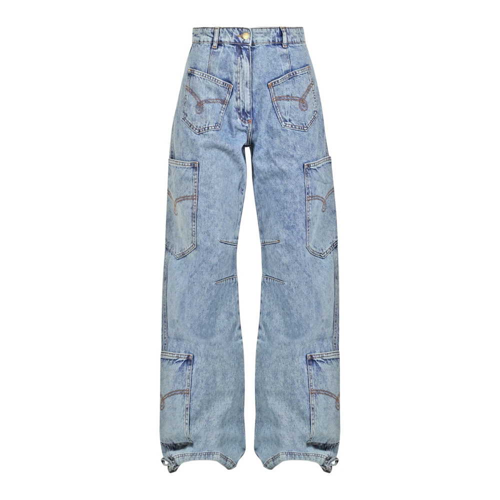 Moschino Högmidjade Vintage Cargo Jeans Blue, Dam
