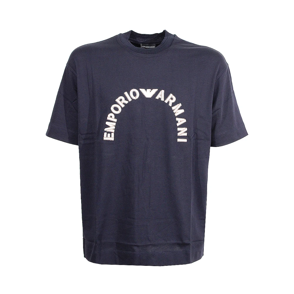 Emporio Armani Blauwe Crew-neck T-shirt met Borduursel Blauw Heren