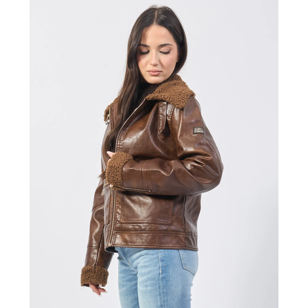 YES ZEE Bruine Korte Nep Bontjas Brown Dames