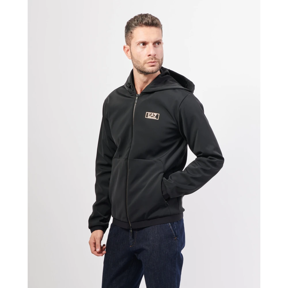 Emporio Armani Zwarte hoodie met volledige rits Black Heren