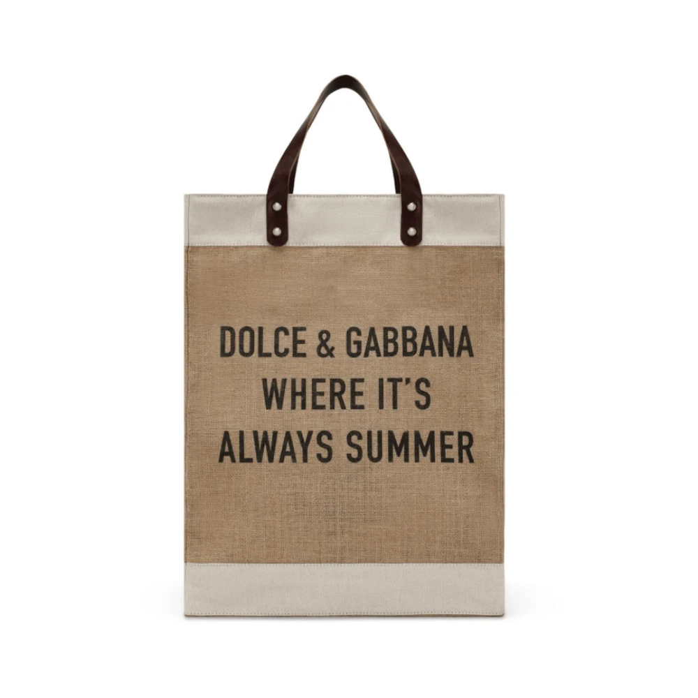 Dolce & Gabbana Men's Beige Shopping Logo-Print Tote Bag