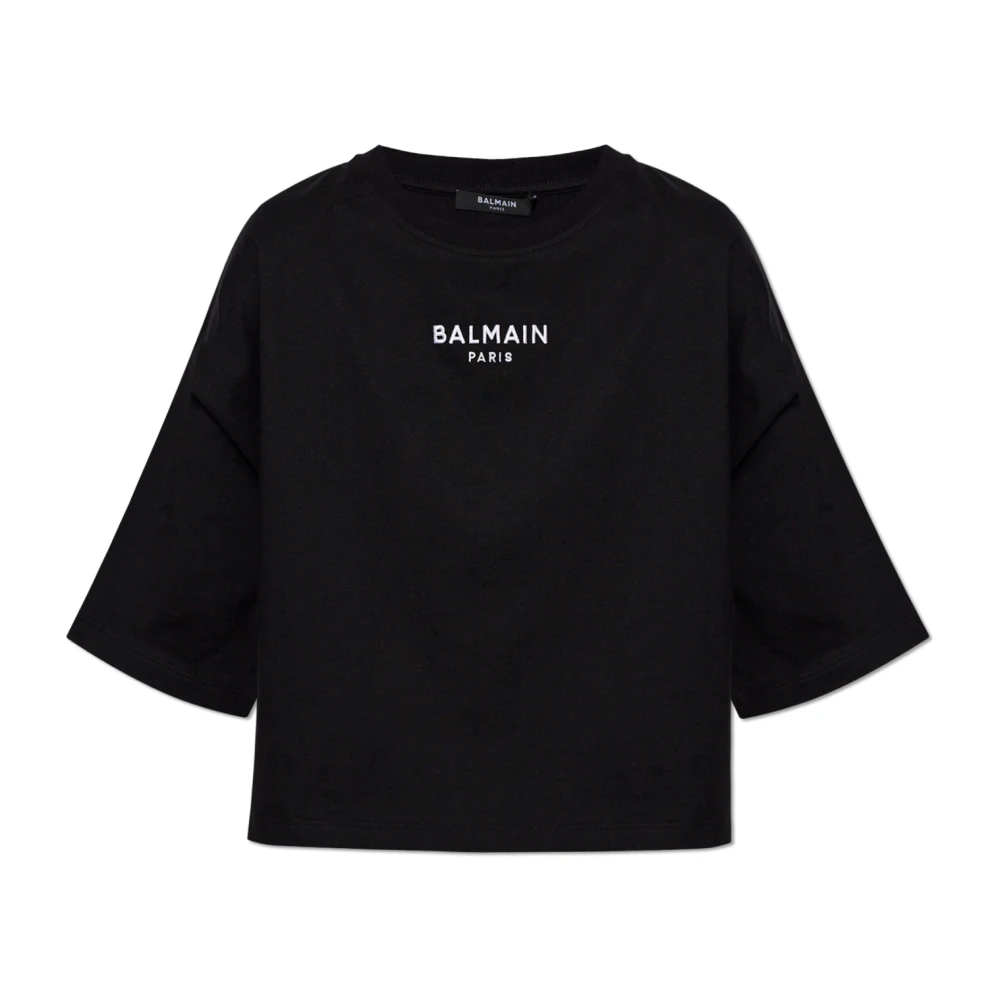 Balmain Donna Nero - T-Shirt Corta Con Logo Ricamato - Tops - S