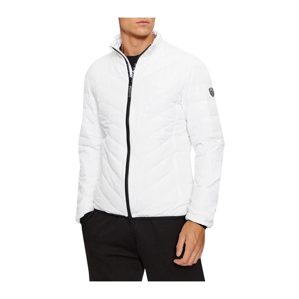Emporio Armani EA7 Witte Rits Logo Puffer Jas White Heren