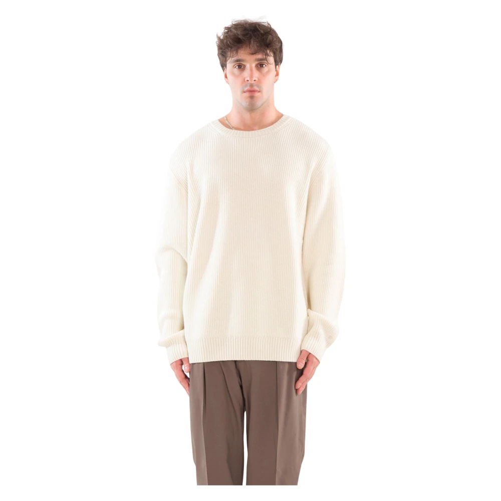 Seven Gauge Geribbelde Merinos Crewneck Sweater White Heren