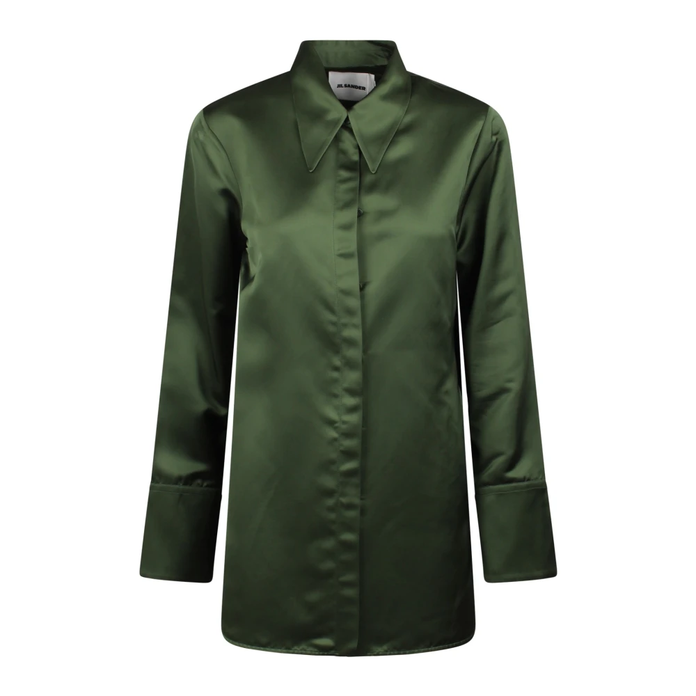 Jil Sander Satin Oversized Shirt met Korte Mouwen Green Dames