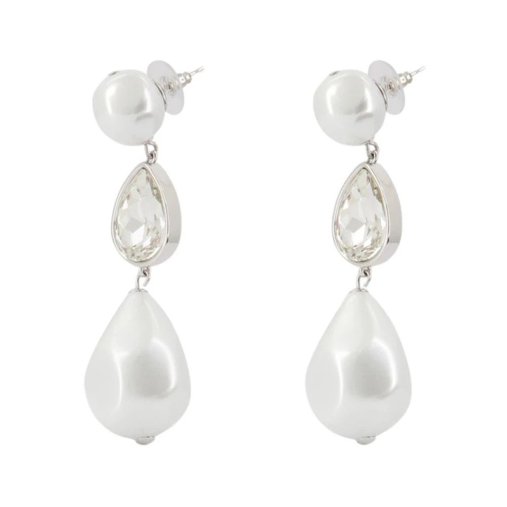Self Portrait Women's White Earrings, One Size, Crystal Droplet Pearl Earrings