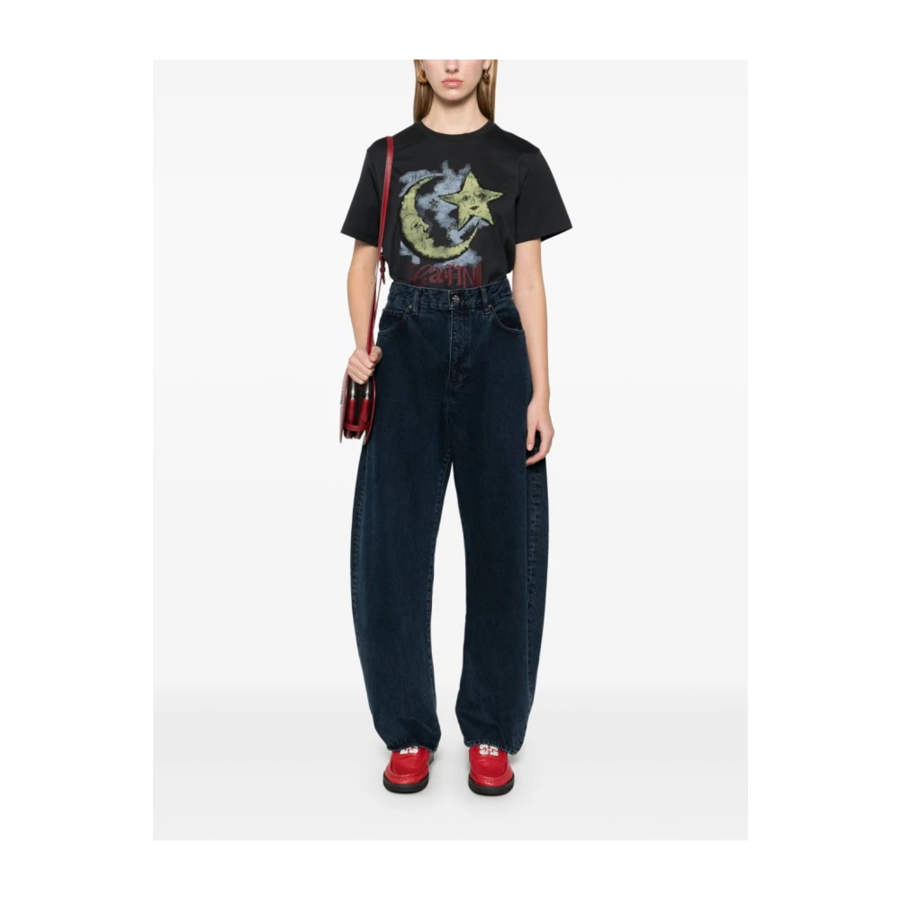 Ganni Vintage Moonlight Zwarte T-shirt Black Dames