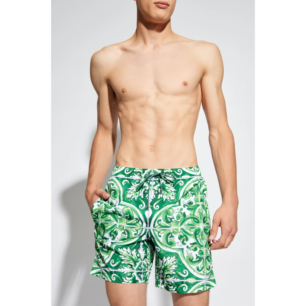Dolce & Gabbana Zwembroek met 'Majolica' print Green Heren