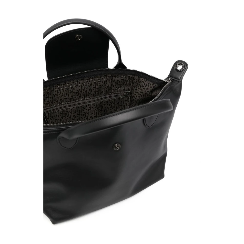 Longchamp Zwarte Koeienhuid Leren Tas met Ruthenium-tone Hardware Black Dames