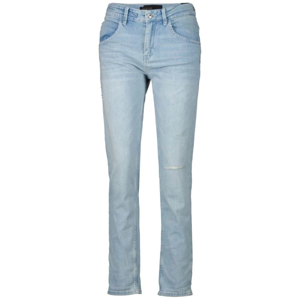 Drykorn Lichtblauwe Straight Jeans met Subtiele Scheur Blue Dames