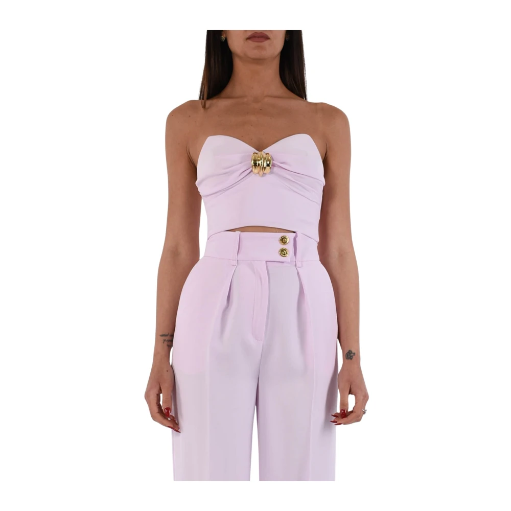 Elisabetta Franchi Top in vloeiende crêpe met juweeldecoratie Pink Dames