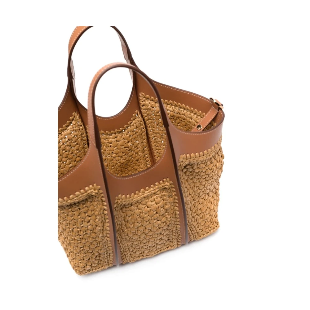 TOD'S Bruin Raffia Leren Plat Boven Tas Brown Dames