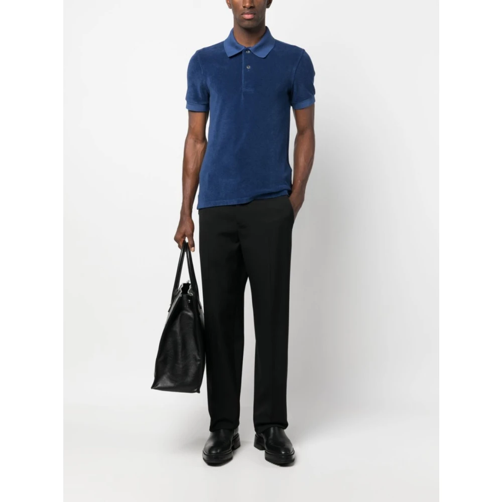 Tom Ford Blauwe Towelling-Finish Polo Shirt Blue Heren