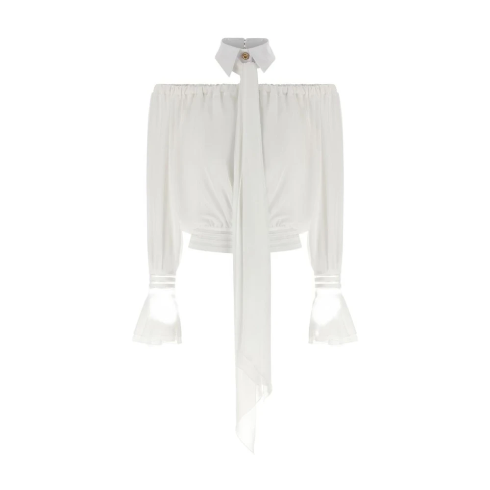 Elisabetta Franchi White Blouses, Female, S, Off-The-Shoulder Blouse With Detachable Bow