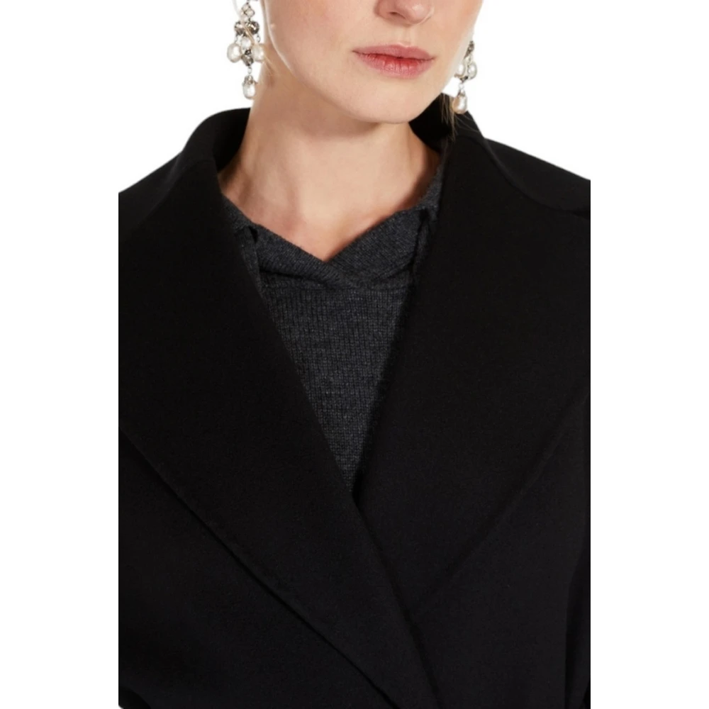 Max Mara Studio Zwarte Wol Dubbele Jas Black Dames