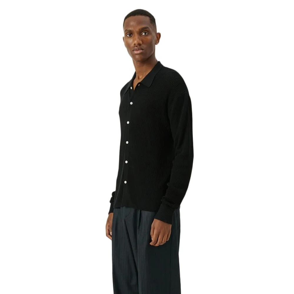 Soulland Zwarte LS Polo Shirt met Ribdetails Black Heren