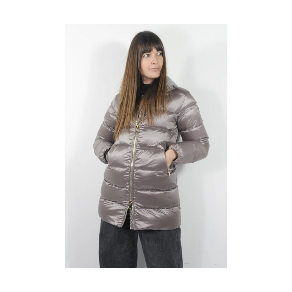 People of Shibuya Gewatteerde Ultralichte Jas met Gouden Rits Gray Dames