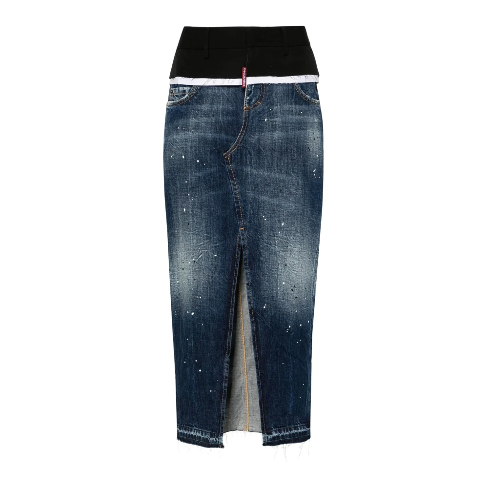 Dsquared2 Blauwe Gelaagde Denim Rok Blue Dames