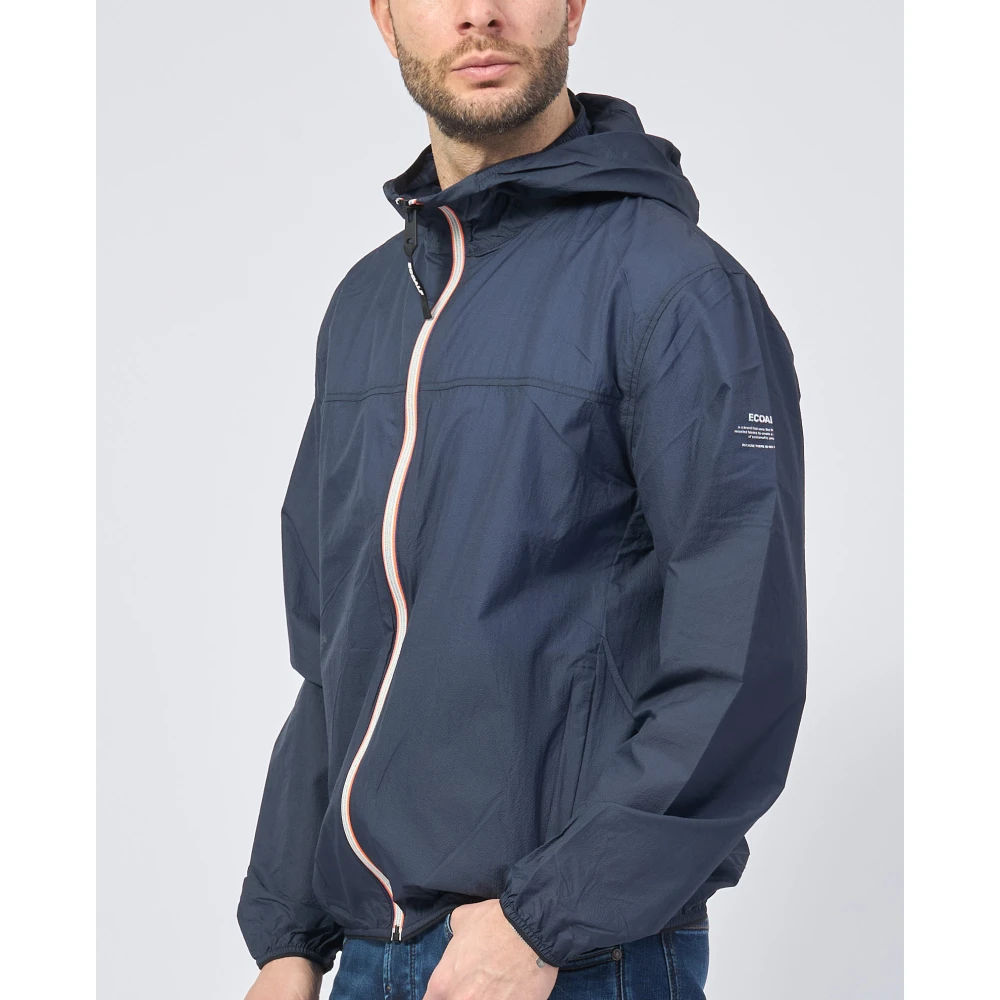 Ecoalf Blauwe jas met capuchon en ritszakken Blue Heren
