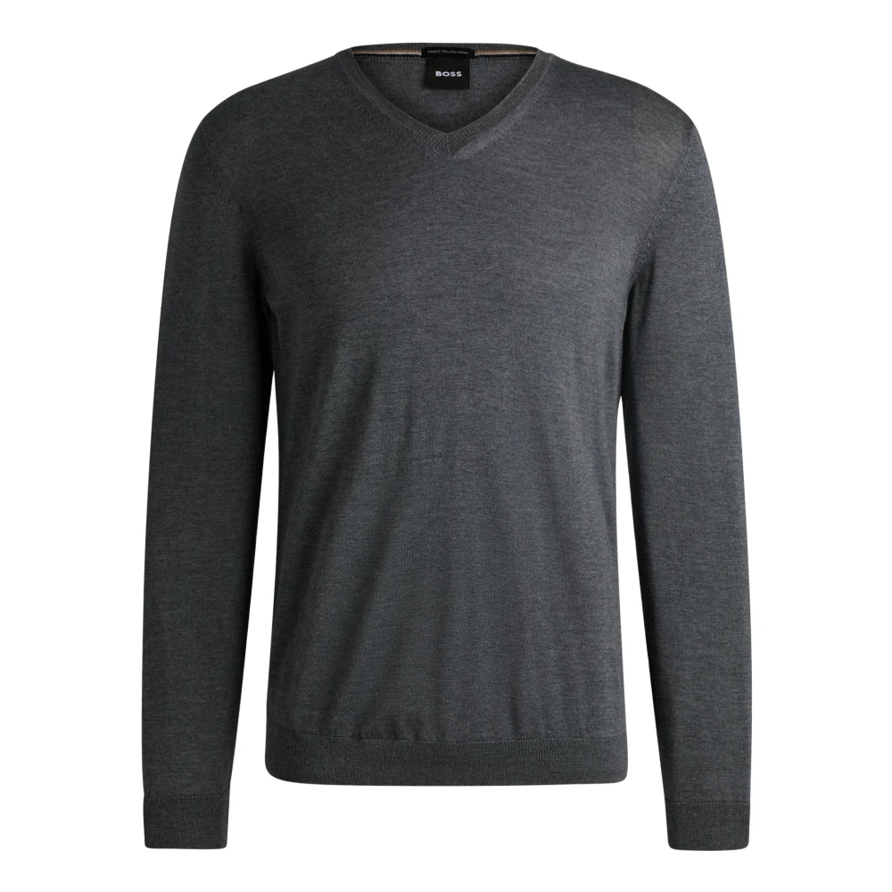 Hugo Boss V-hals wollen trui slim fit Gray Heren