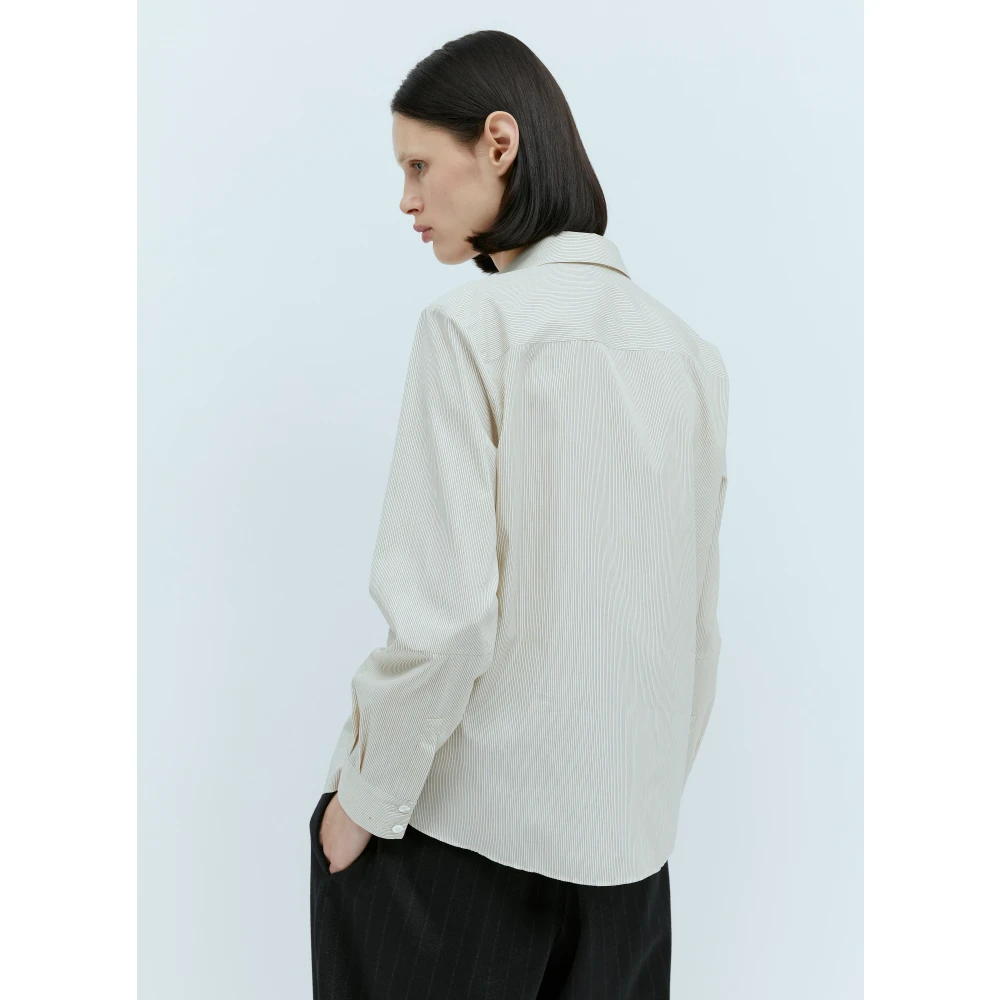 The Row Klassieke Gestreepte Katoenen Shirt Beige Dames