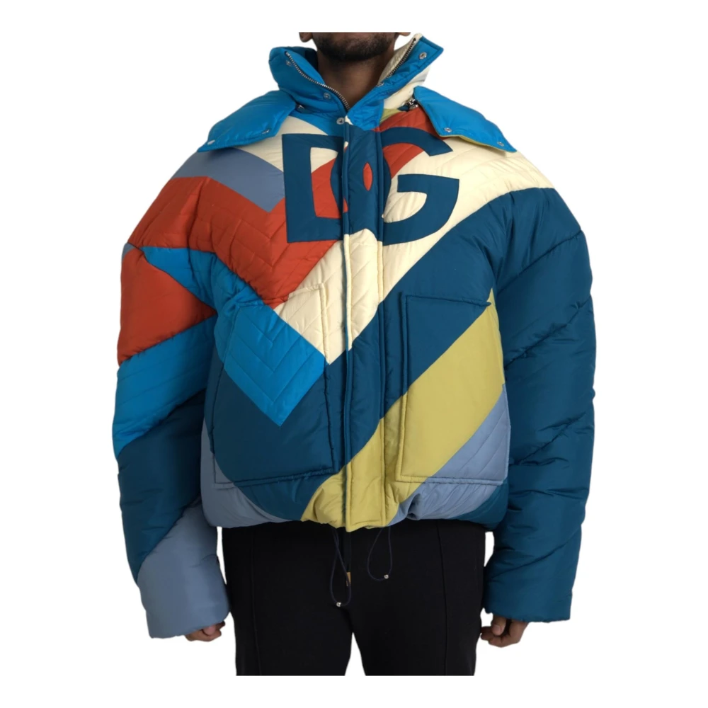 Dolce & Gabbana Multifärgad Logo Patch Puffer Jacka Herr Multicolor, Herr