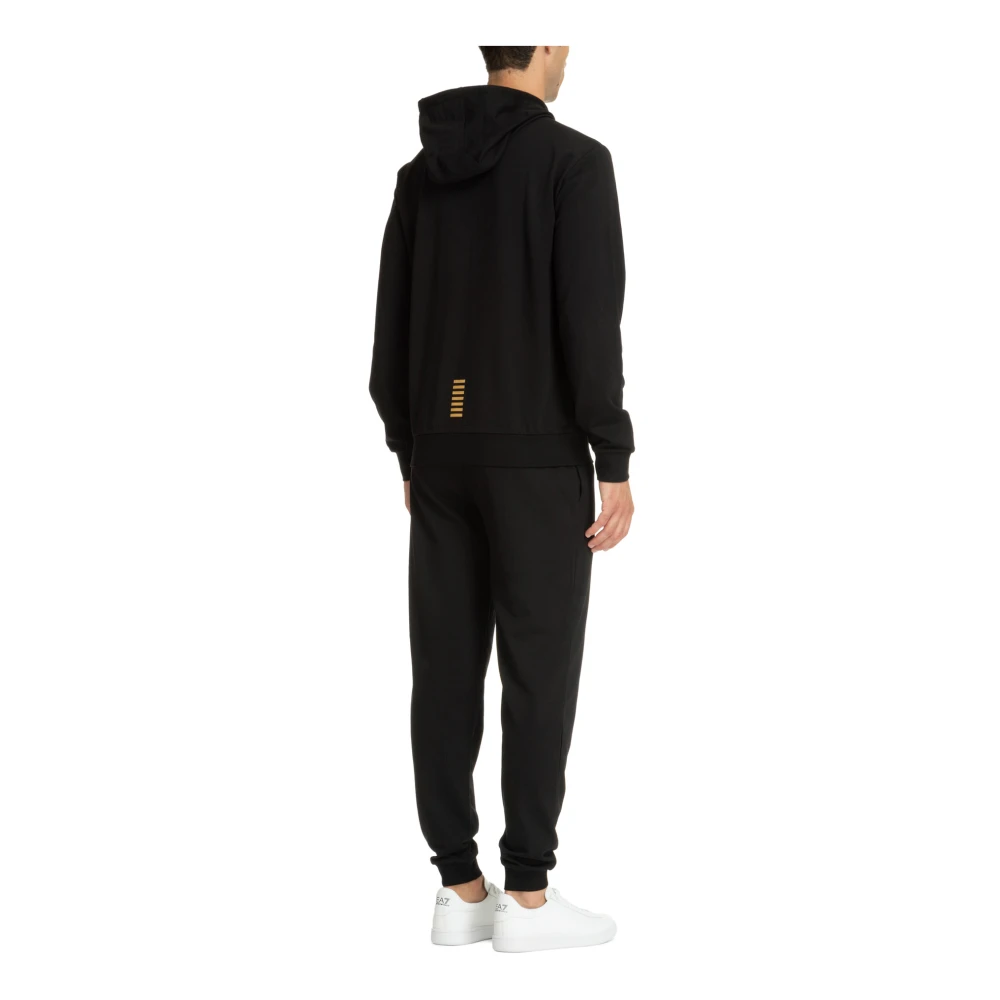 Emporio Armani EA7 Effen Hoodie met Trekkoordsluiting Black Heren