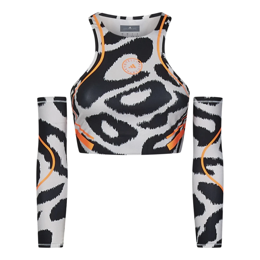 Adidas by stella mccartney Zwart Leopard Print Top met Neon Oranje Accenten Multicolor Dames