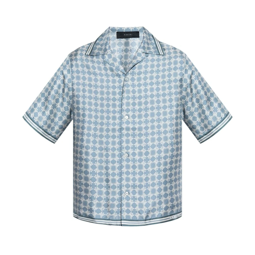 Amiri Zijden Monogram Cuban Collar Shirt Blue Heren