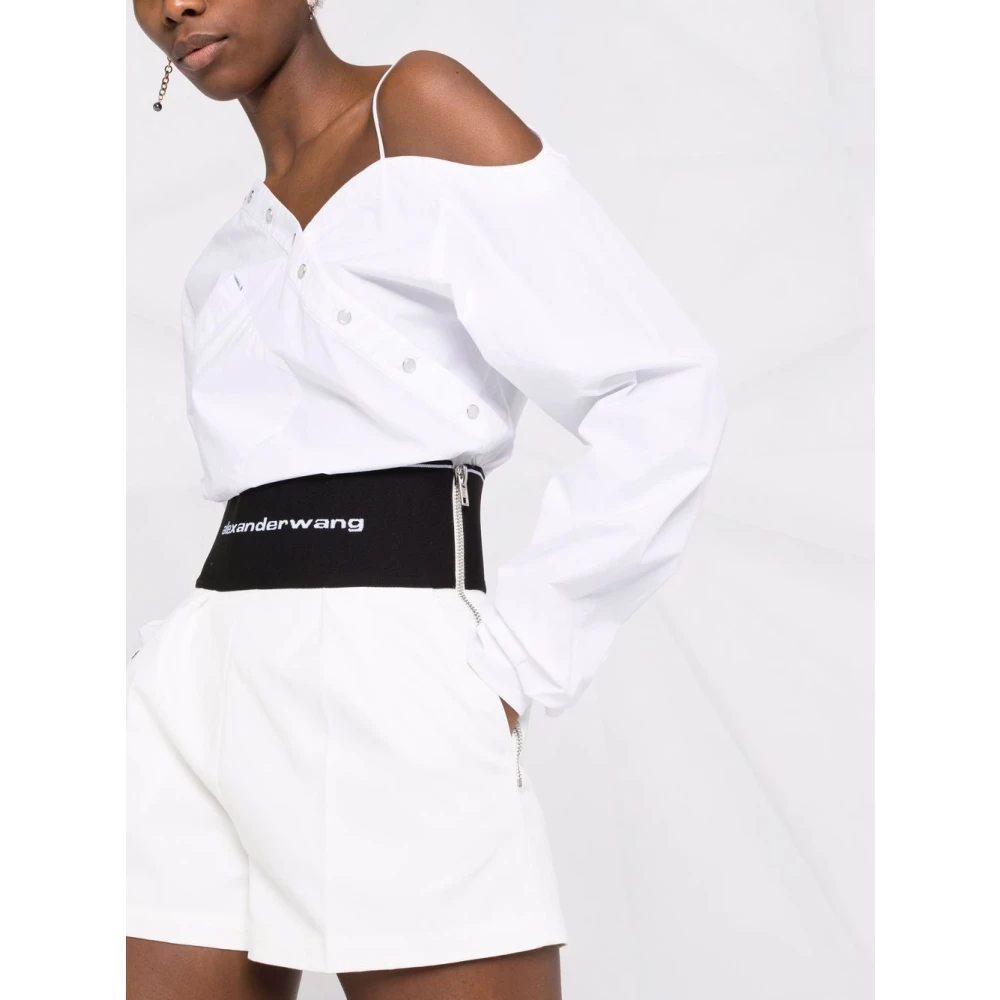 alexander wang Witte Logo Tailleband Slim Fit Shorts White Dames