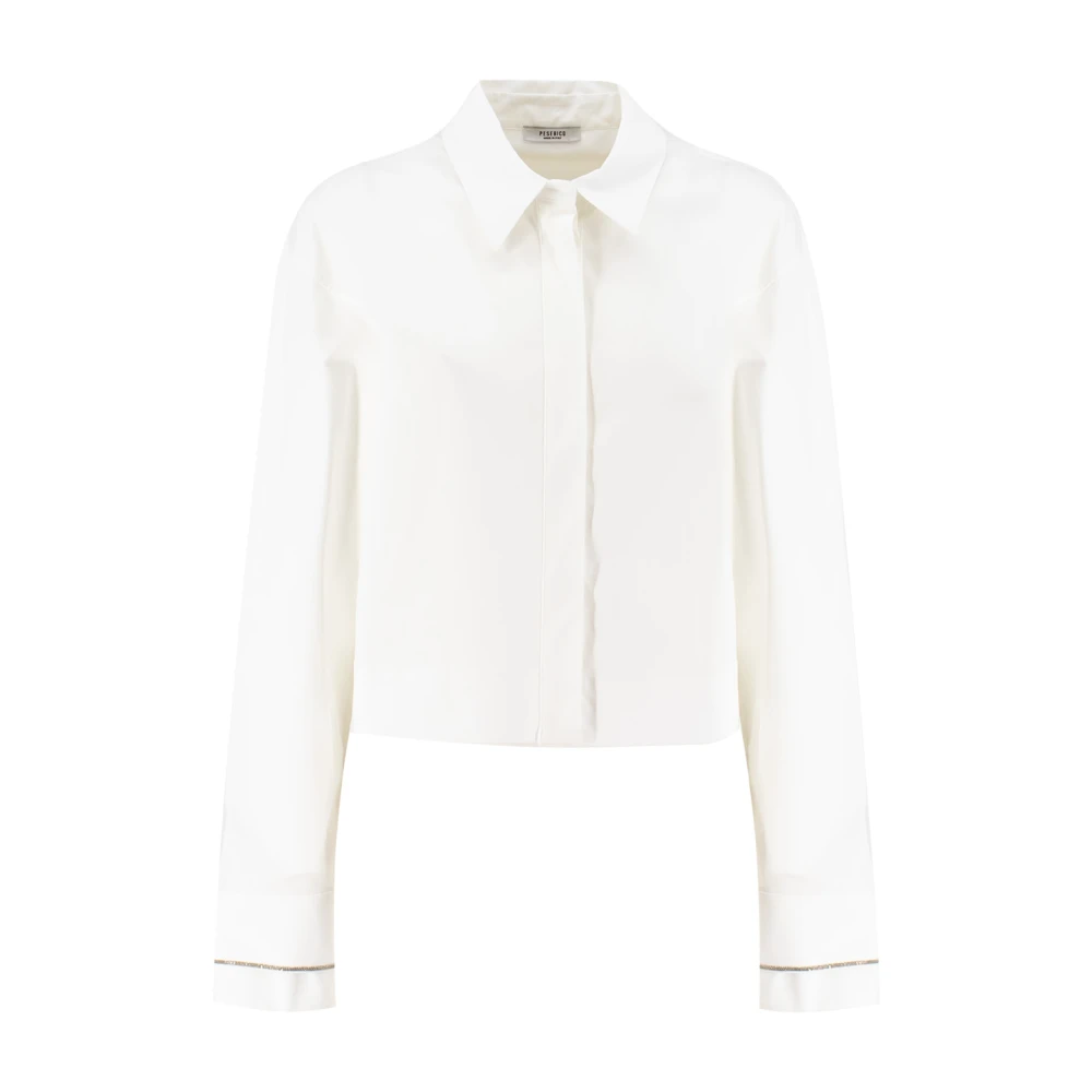 PESERICO Shirt met juweeldetails en slim fit White Dames
