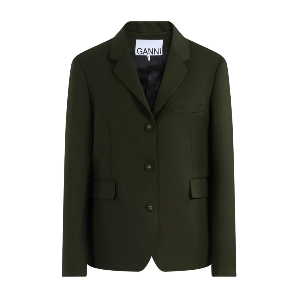 Ganni , Blazers, Female, Green, S, Single Wool Twill Blazer