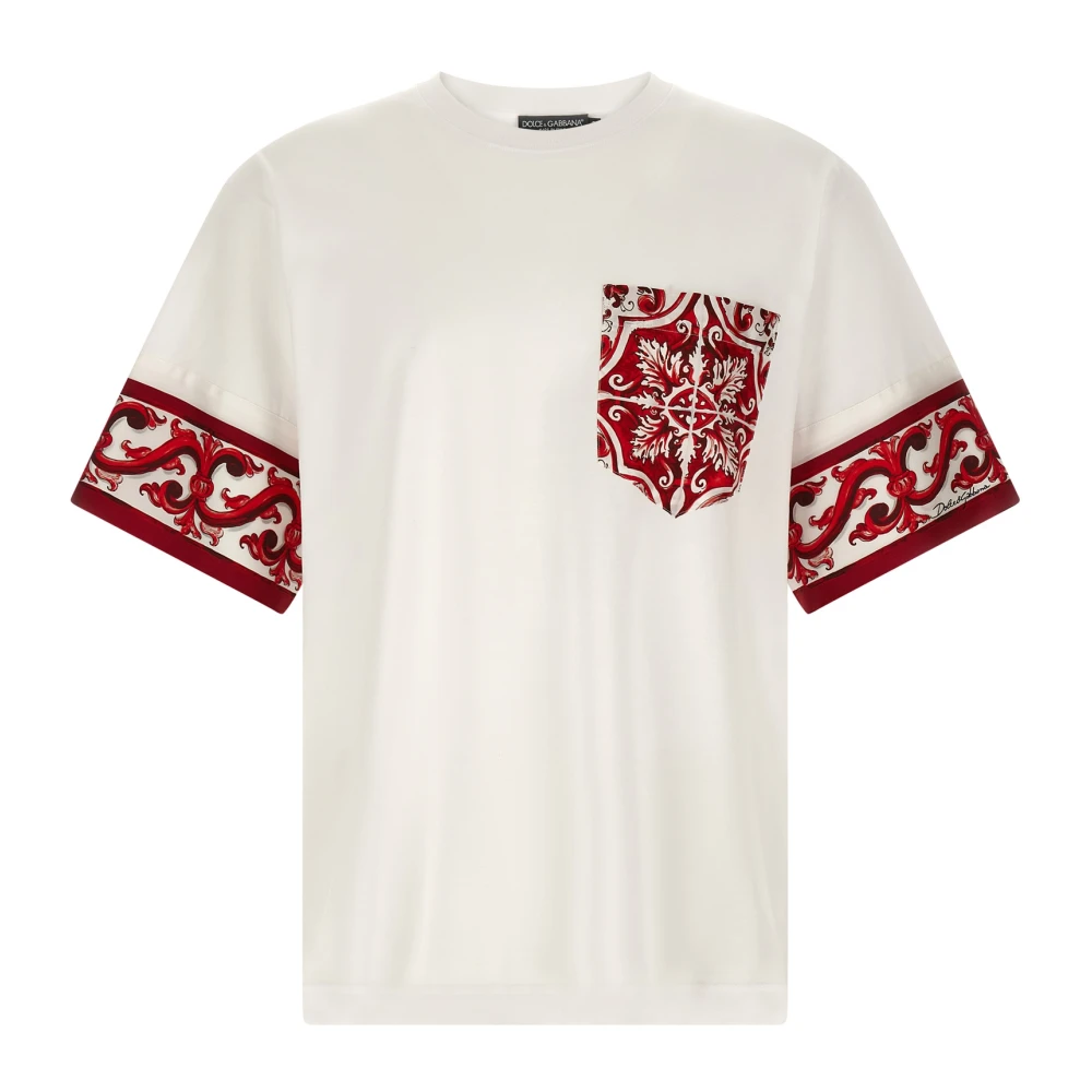 Dolce & Gabbana , T-Shirts, Male, White, Xl, Majolica-Print T-Shirt