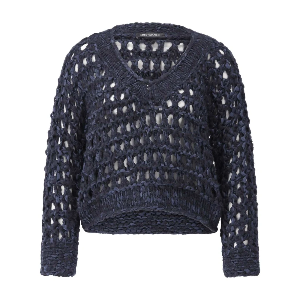 IRIS von ARNIM Luxe Kasjmier Zijde V-hals Trui Blue Dames