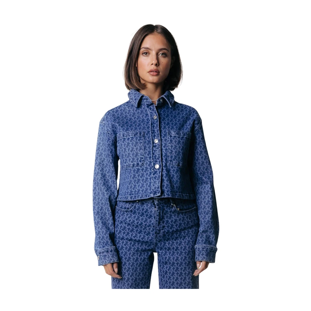 Colourful Rebel Olle Logo Denim Blouse Blue Dames