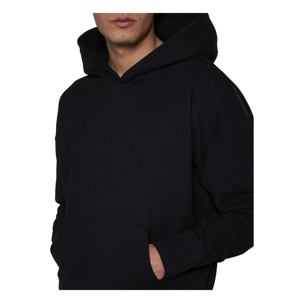 Saint Laurent Zwarte katoenen hoodie met geborduurd logo Black Heren