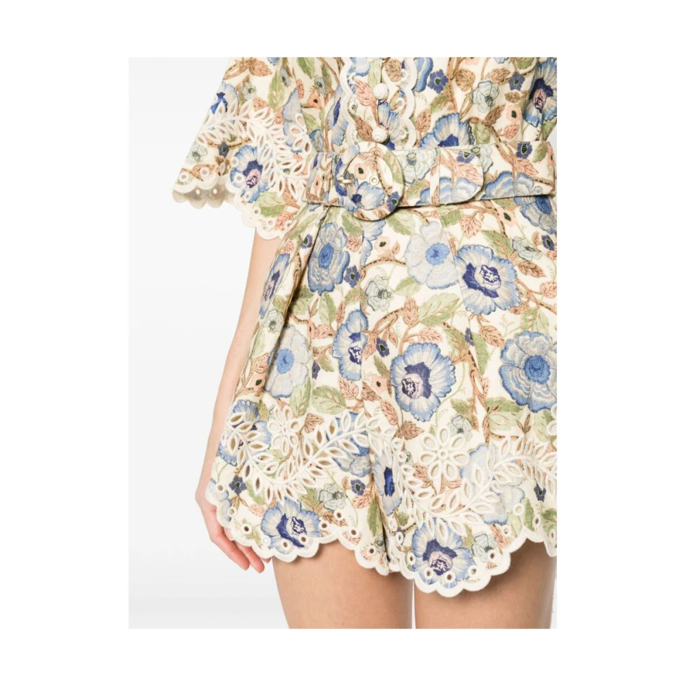 Zimmermann Geborduurde linnen shorts met bloemenprint Multicolor Dames