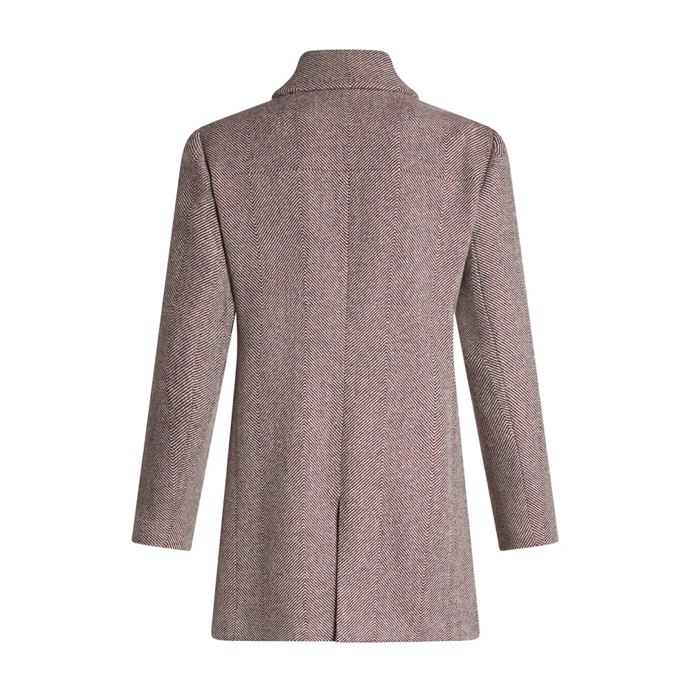ETRO Roze Wol Tweed Peacoat Chevron Patroon Pink Dames